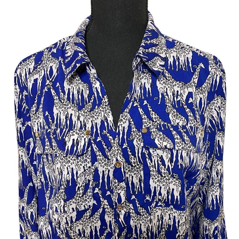 CHARTER CLUB Giraffe Print Safari Petite Blouse - Picture 2 of 8